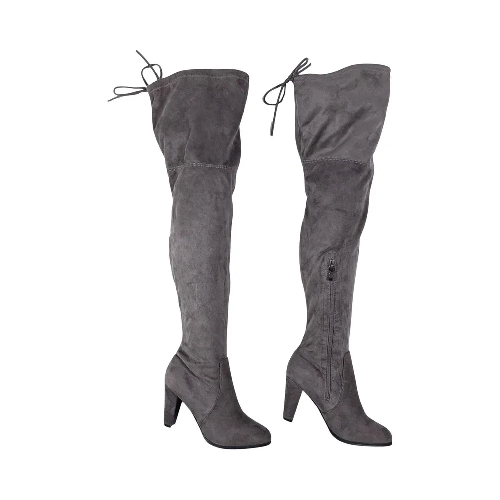 Catherine Malandrino Verda Gray Faux Suede Over the Knee Block Heel Boots Size 9
